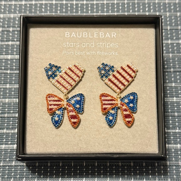 NEW | BAUBLEBAR | Stars and Stripes Patriotic Hear and Bow Earrings - Picture 1 of 2